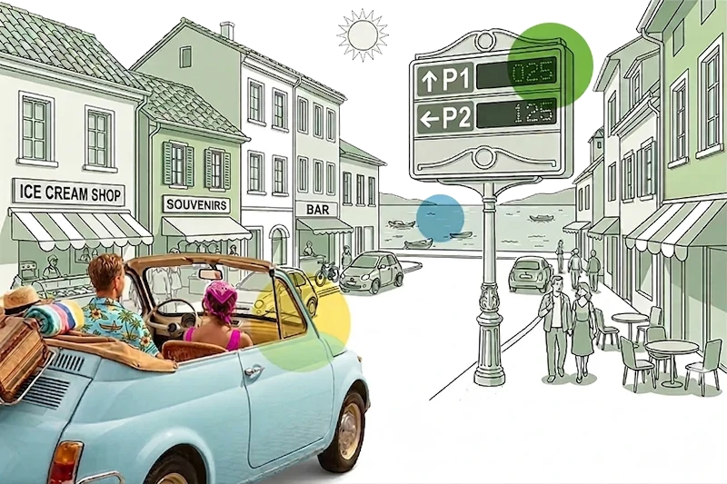 Sistemi di parcheggio automatizzato per località turistiche e stagionali Viatron, integrabili con infomobilità cittadina che indirizza i veicoli verso parcheggi a pagamento disponibili e riduce i tempi di ricerca